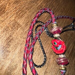 Elegant Red and Gold Kangaroo Leather Dog Show Lead